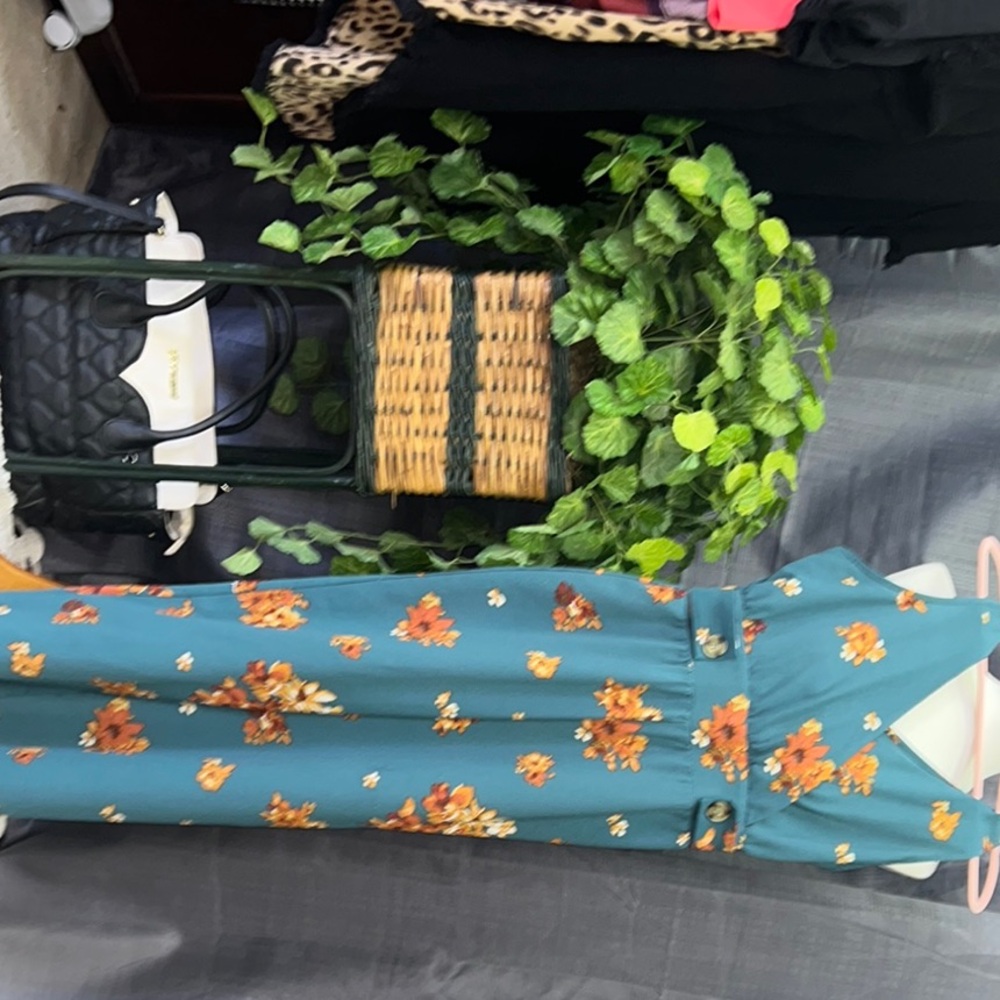 Floral Print Teal Maxi Dress